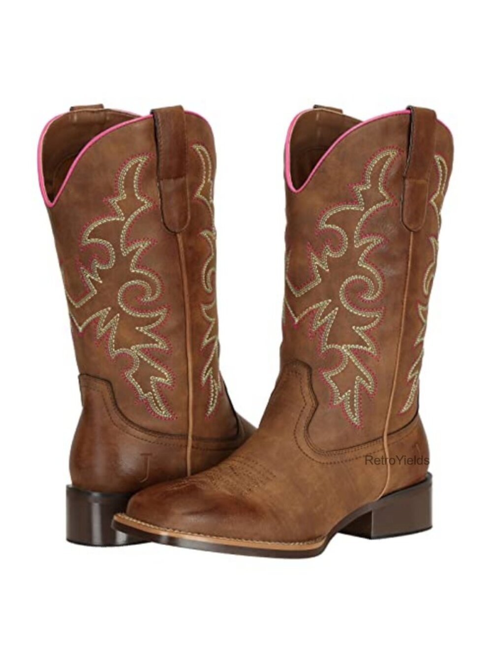 Cowboy Boots Wide Calf Faux Leather Square Toe Western Riding